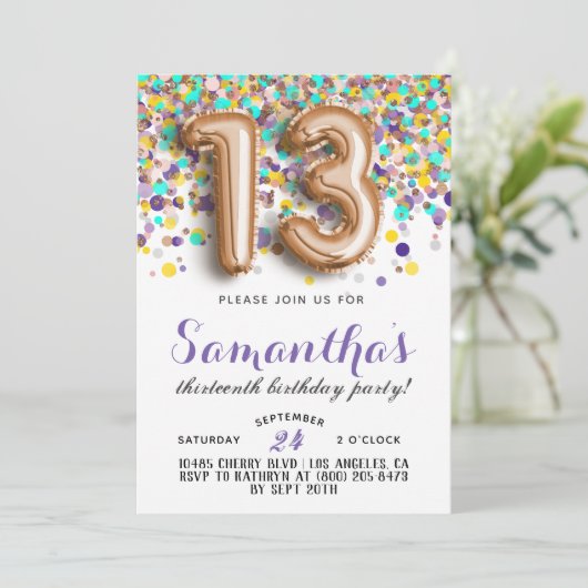 13e anniversaire Confetti Invitation (Debout devant)