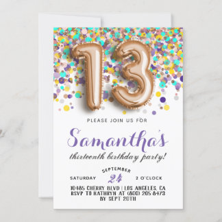 13e anniversaire Confetti Invitation