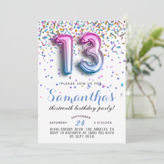 13e anniversaire Confetti Invitation (Debout devant)