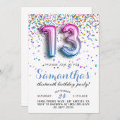 13e anniversaire Confetti Invitation (Devant / Derrière)