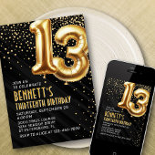 13e anniversaire Gold Black Invitation