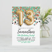 13e anniversaire Gold Confetti Invitation (Debout devant)