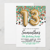 13e anniversaire Gold Confetti Invitation (Devant / Derrière)