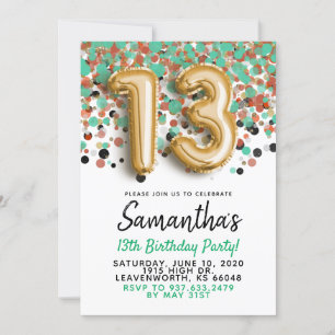 13e anniversaire Gold Confetti Invitation