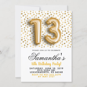13e anniversaire Gold Confetti Invitation