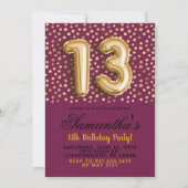13e anniversaire Gold Confetti Invitation (Devant)