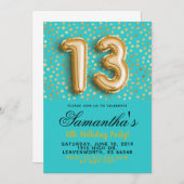 13e anniversaire Gold Confetti Invitation (Devant / Derrière)