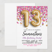 13e anniversaire Gold Confetti Invitation (Devant / Derrière)