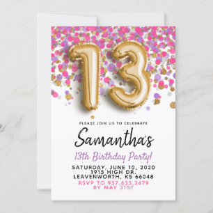 13e anniversaire Gold Confetti Invitation