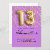13e anniversaire Gold Confetti Invitation (Devant / Derrière)