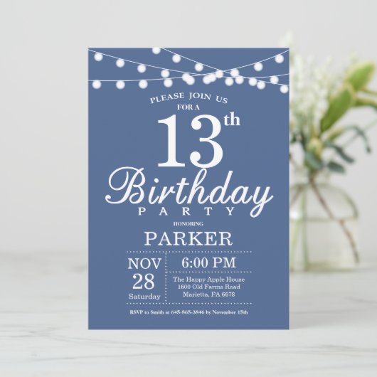 13e anniversaire Invitation Bleu (Debout devant)