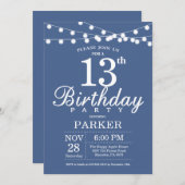 13e anniversaire Invitation Bleu (Devant / Derrière)