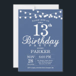 13e anniversaire Invitation Bleu<br><div class="desc">Invitation au 13e anniversaire avec lumières à cordes. Arrière - plan bleu. Anniversaire enfant. Invitation Anniversaire de fille ou garçon. 13ème 15ème 16ème 18ème 20ème 21ème 30ème 40ème 50ème 60ème 70ème 80ème 90ème 100ème, Tout âge. Pour plus de personnalisation, cliquez sur le bouton "Customiser" et utilisez notre outil de conception...</div>