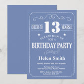 13e anniversaire Invitation Bleu et blanc (Devant / Derrière)