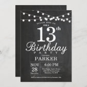13e anniversaire Invitation Chalkboard lumières (Devant / Derrière)