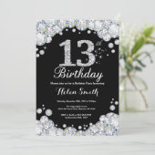 13e anniversaire Invitation Chalkboard Silver Diam (Debout devant)