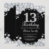 13e anniversaire Invitation Chalkboard Silver Diam (Devant / Derrière)