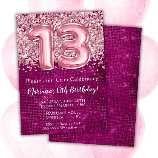 13e anniversaire Invitation Girl Magenta Parties s
