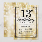 13e anniversaire Invitation Gold Parties scintilla (Devant / Derrière)