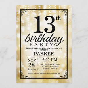 13e anniversaire Invitation Gold Parties scintilla