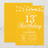 13e anniversaire Invitation Jaune (Devant / Derrière)