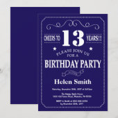13e anniversaire Invitation Marine Bleue et blanch (Devant / Derrière)