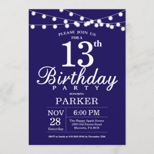 13e anniversaire Invitation Navy Blue