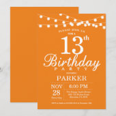 13e anniversaire Invitation Orange (Devant / Derrière)