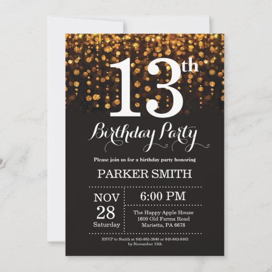 13e anniversaire Invitation Parties scintillant d' (Devant)