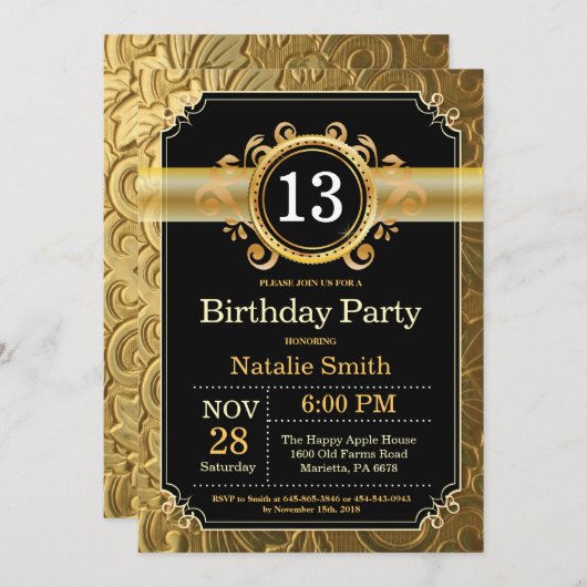 13e anniversaire Invitation Parties scintillant no (Devant / Derrière)