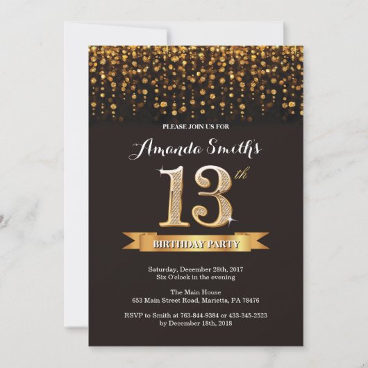 13e anniversaire Invitation Parties scintillant no (Devant)