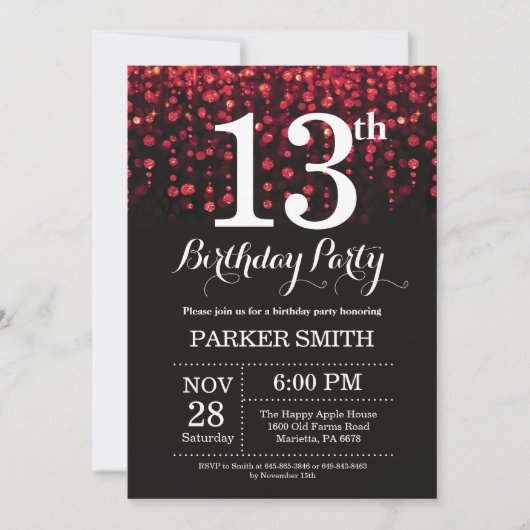 13e anniversaire Invitation Parties scintillant ro (Devant)