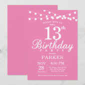 13e anniversaire Invitation rose (Devant / Derrière)