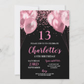 13e anniversaire Invitation rose néon noir (Devant)
