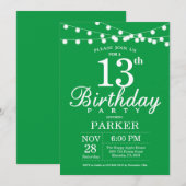 13e anniversaire Invitation verte (Devant / Derrière)