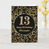 13e anniversaire Modèle floral noir et or (Fleur jaune)