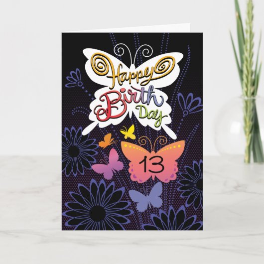 13e Anniversaire Papillons à la main carte (Devant)