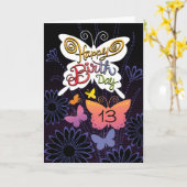 13e Anniversaire Papillons à la main carte (Fleur jaune)
