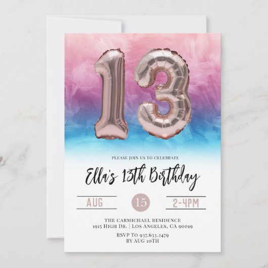 13e anniversaire Pink Blue Gradient Invitation (Devant)