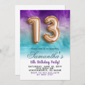 13e anniversaire Purple Blue Gradient Invitation (Devant / Derrière)