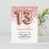 13e anniversaire Rose Gold Confetti Invitation (Debout devant)