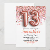 13e anniversaire Rose Gold Confetti Invitation (Devant / Derrière)