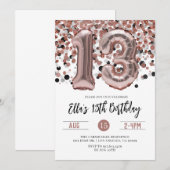 13e anniversaire Rose Gold Confetti Invitation (Devant / Derrière)