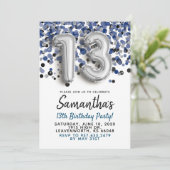 13e anniversaire Silver Confetti Invitation (Debout devant)