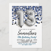 13e anniversaire Silver Confetti Invitation (Devant / Derrière)