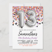 13e anniversaire Silver Confetti Invitation (Devant)