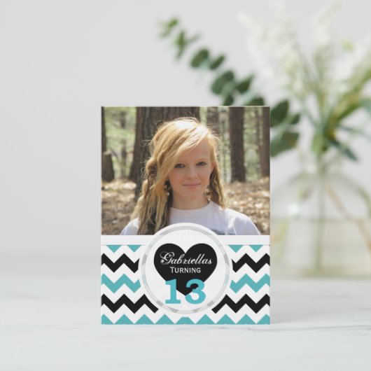 13e Birthday Chevron Print: Uitnodiging voor B&W-p (Staand voorkant)
