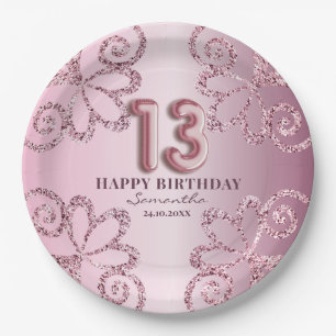13e Birthday Pink Princess Glitter-ballonschrift Papieren Bordje
