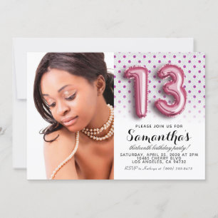 13e Birthday Polkadot Glitter Portret Kaart