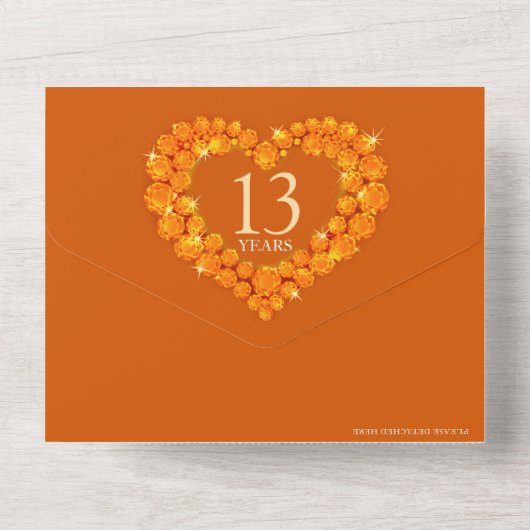 13e bruiloft citrine sinaasappel all in one uitnodiging (Achterkant)